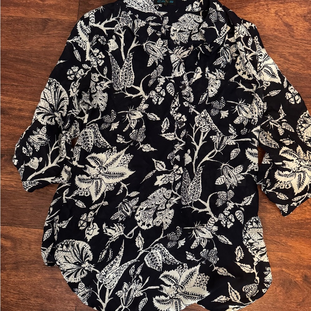 Cals Black and White Floral Blouse